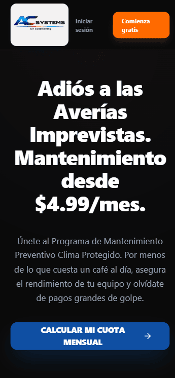 ACSystems – Gestión de Mantenimiento por Suscripción mobile view