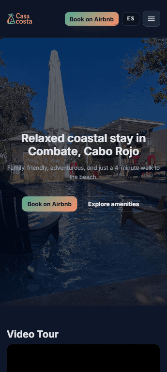 CasaCosta PR – Sitio Web de Alquiler Vacacional y Plataforma de Reservas mobile view
